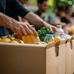 a person holding a box of groceries