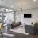 a lounge with a large glass wall